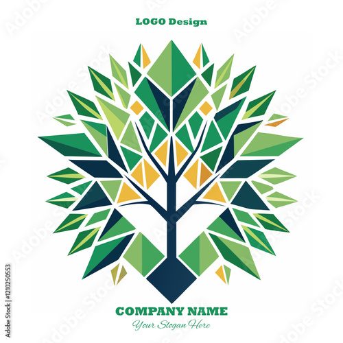 AI Generated Abstract Tree Logo with Geometric Branches for Growth and Sustainability photo