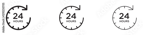 24 hours icons collection in black and blue colors