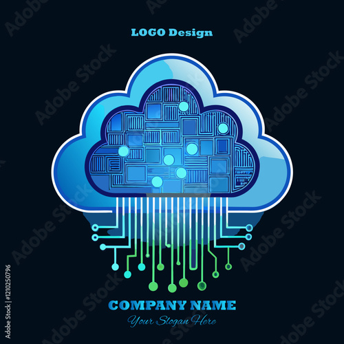 AI Generated Digital Cloud Logo with Binary Code Patterns photo
