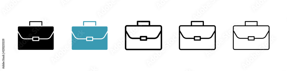 Briefcase icons set in black filled and stroke line style Briefcase icons set in black filled and stroke line style