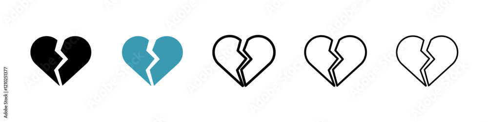 Broken heart icons collection in black and blue colors Broken heart icons collection in black and blue colors