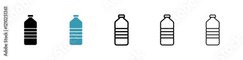 Bottle water icons set in black filled and stroke line style