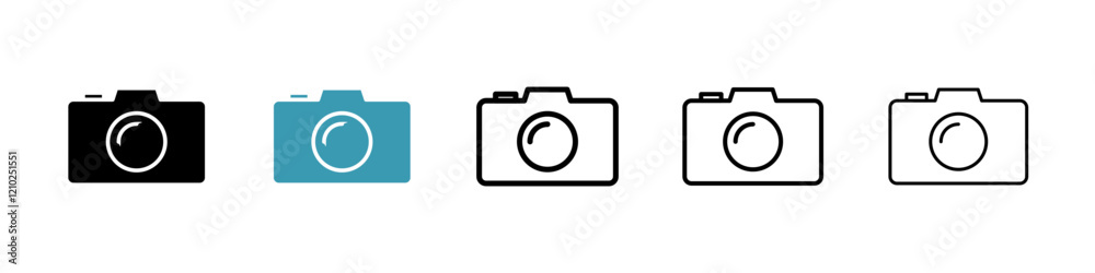 Camera icons set in black filled and stroke line style Camera icons set in black filled and stroke line style