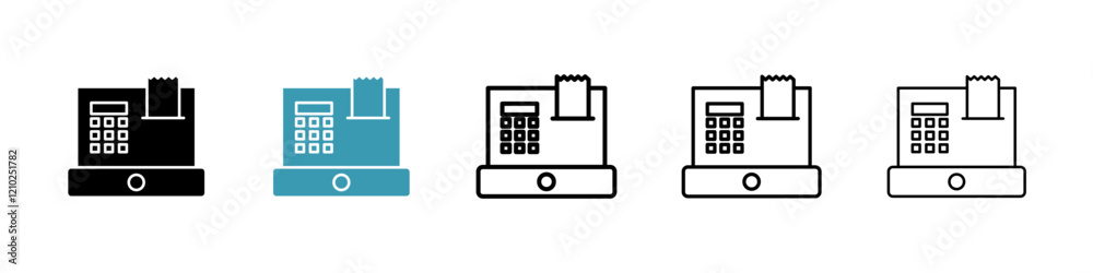 Cash register icons in black and blue set Cash register icons in black and blue set