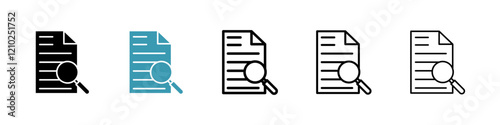 Case studies icons collection in black and blue colors