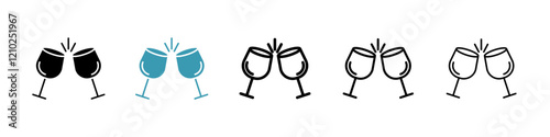 Clinking glasses icons collection in black and blue colors