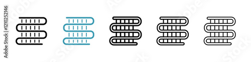 Condenser coil icons set in black filled and stroke line style