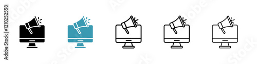 Digital marketing icons set in black filled and stroke line style