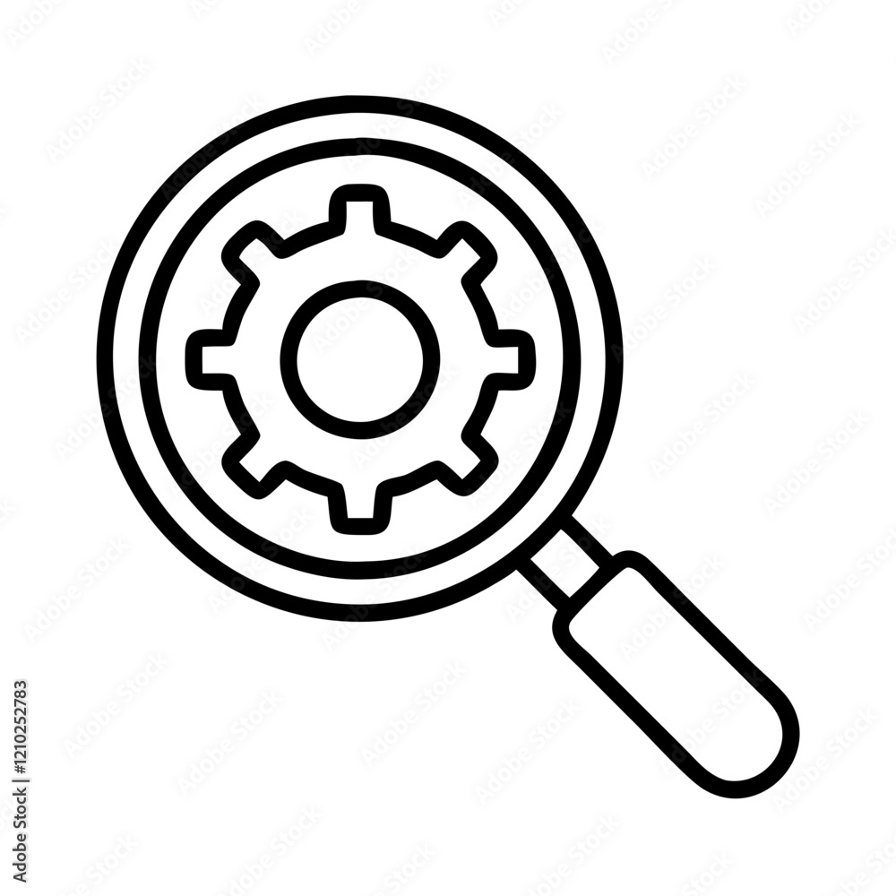 magnifying glass with gear icon, magnifying glass with gear line art - simple line art of magnifying glass with gear, perfect for magnifying glass with gear logos and icons magnifying glass with gear icon, magnifying glass with gear line art - simple line art of magnifying glass with gear, perfect for magnifying glass with gear logos and icons
