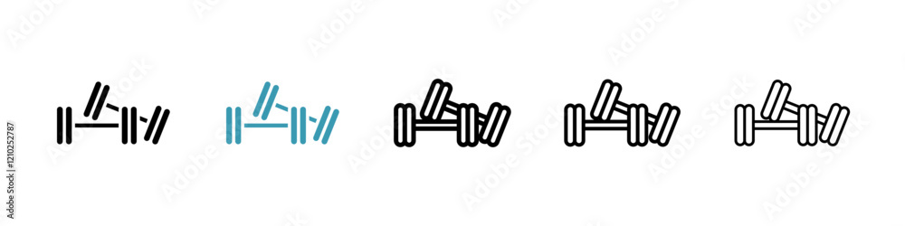 Dumbbell pair icons set in black filled and stroke line style Dumbbell pair icons set in black filled and stroke line style