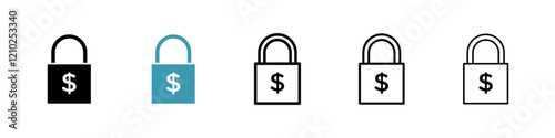 Fixed price icons set in black filled and stroke line style