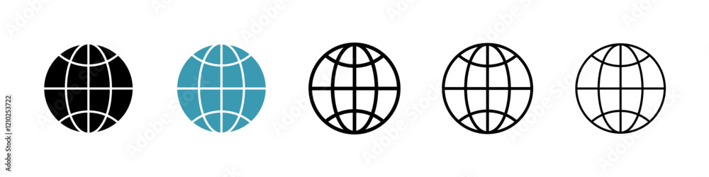 Globe icons in black and blue set Globe icons in black and blue set