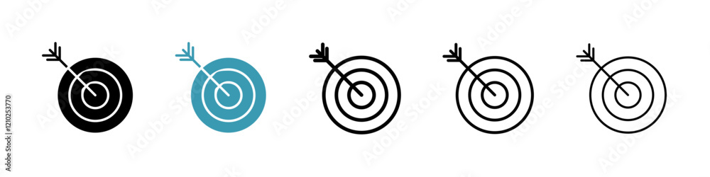 Goal setting icons set in black filled and stroke line style Goal setting icons set in black filled and stroke line style