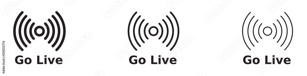Go live icons set in black filled and stroke line style