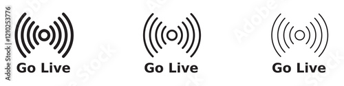 Go live icons set in black filled and stroke line style