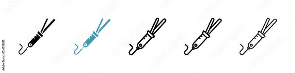 Hair curler icons collection in black and blue colors Hair curler icons collection in black and blue colors