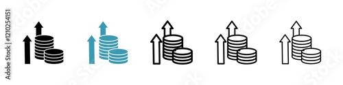 High revenue icons collection in black and blue colors