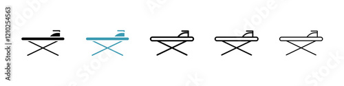 Ironing board icons collection in black and blue colors