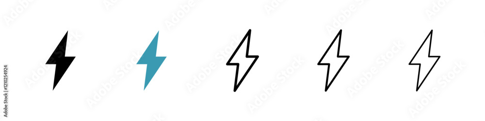 Lightning icons in black and blue set Lightning icons in black and blue set