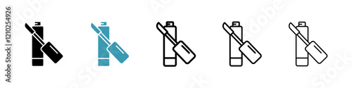 Lip gloss icons set in black filled and stroke line style