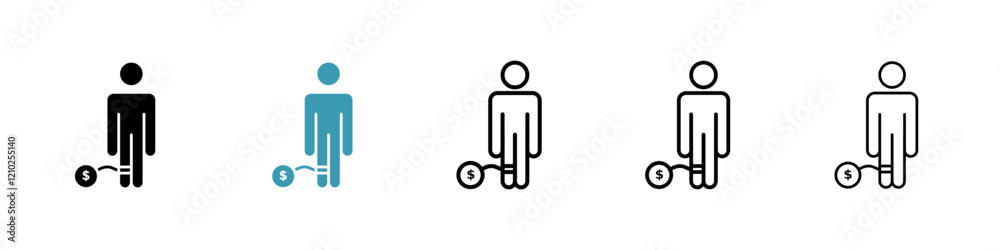 Man with debt icons collection in black and blue colors Man with debt icons collection in black and blue colors