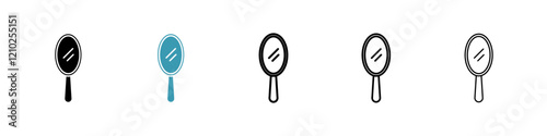 Makeup mirror icons collection in black and blue colors