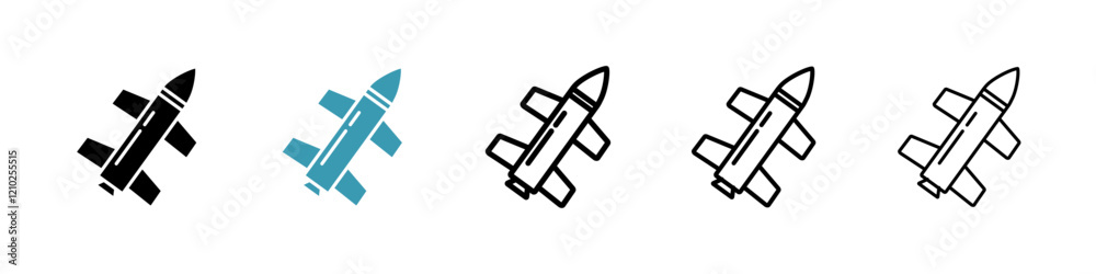 Missile icons set in black filled and stroke line style Missile icons set in black filled and stroke line style