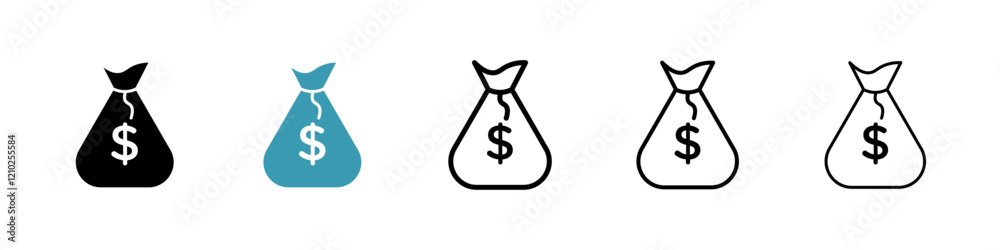 Money bag icons in black and blue set Money bag icons in black and blue set