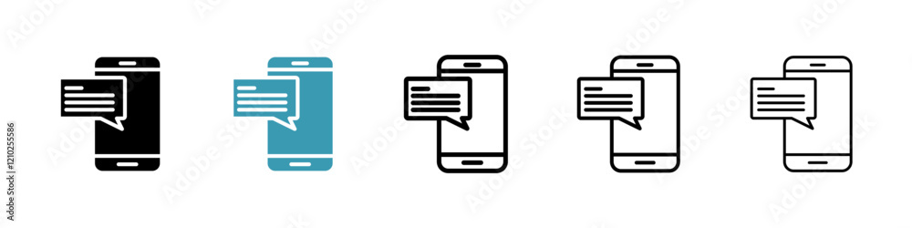 Mobile message notification icons set in black filled and stroke line style Mobile message notification icons set in black filled and stroke line style