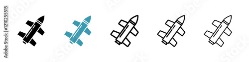 Missile icons set in black filled and stroke line style