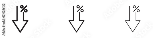 Percent down icon set in black filled and stroke line style.