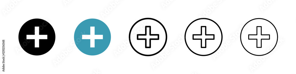 Plus icons set in black filled and stroke line style Plus icons set in black filled and stroke line style