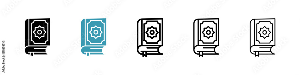 Quran book icons collection in black and blue colors Quran book icons collection in black and blue colors