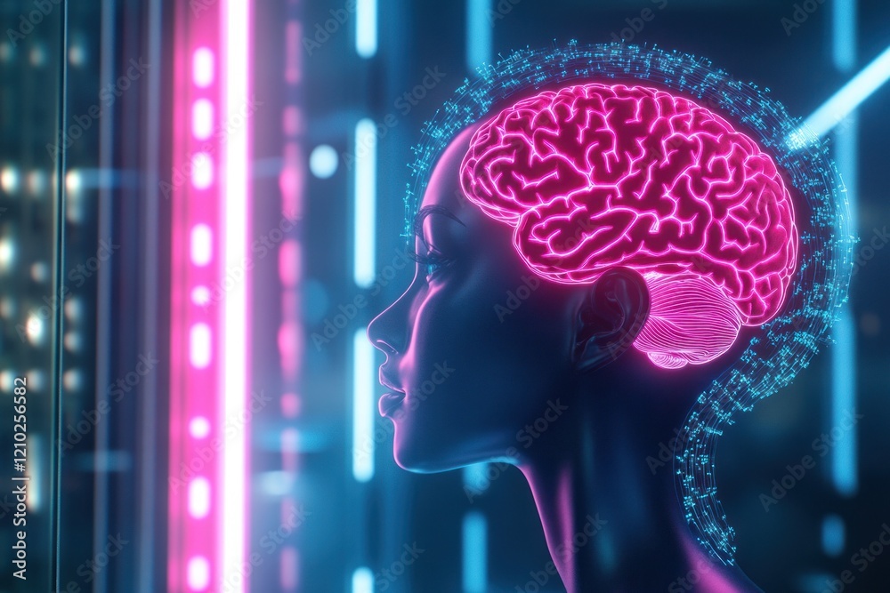 Obraz premium Futuristic digital brain with glowing neural pathways