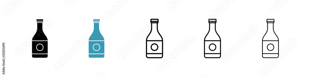 Sauce bottles icons set in black filled and stroke line style Sauce bottles icons set in black filled and stroke line style