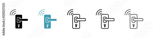 Smart lock icons set in black filled and stroke line style