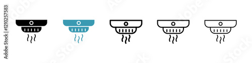 Smoke detector icons set in black filled and stroke line style