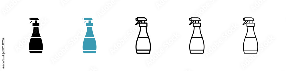 Spray bottle icons collection in black and blue colors Spray bottle icons collection in black and blue colors