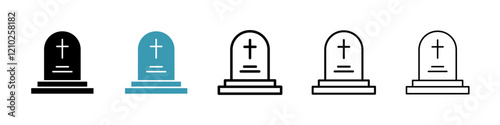 Tombstone icons set in black filled and stroke line style