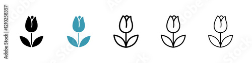 Tulip icons collection in black and blue colors