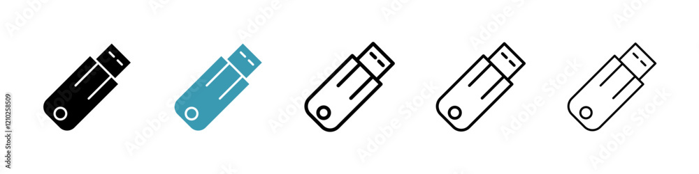 USB icons set in black filled and stroke line style USB icons set in black filled and stroke line style