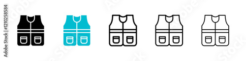 Vest jacket icons set in black filled and stroke line style