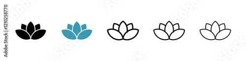 Water lily icons collection in black and blue colors
