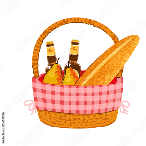 Vector Colorful Illustration of Picnic Basket Isolated on White Background