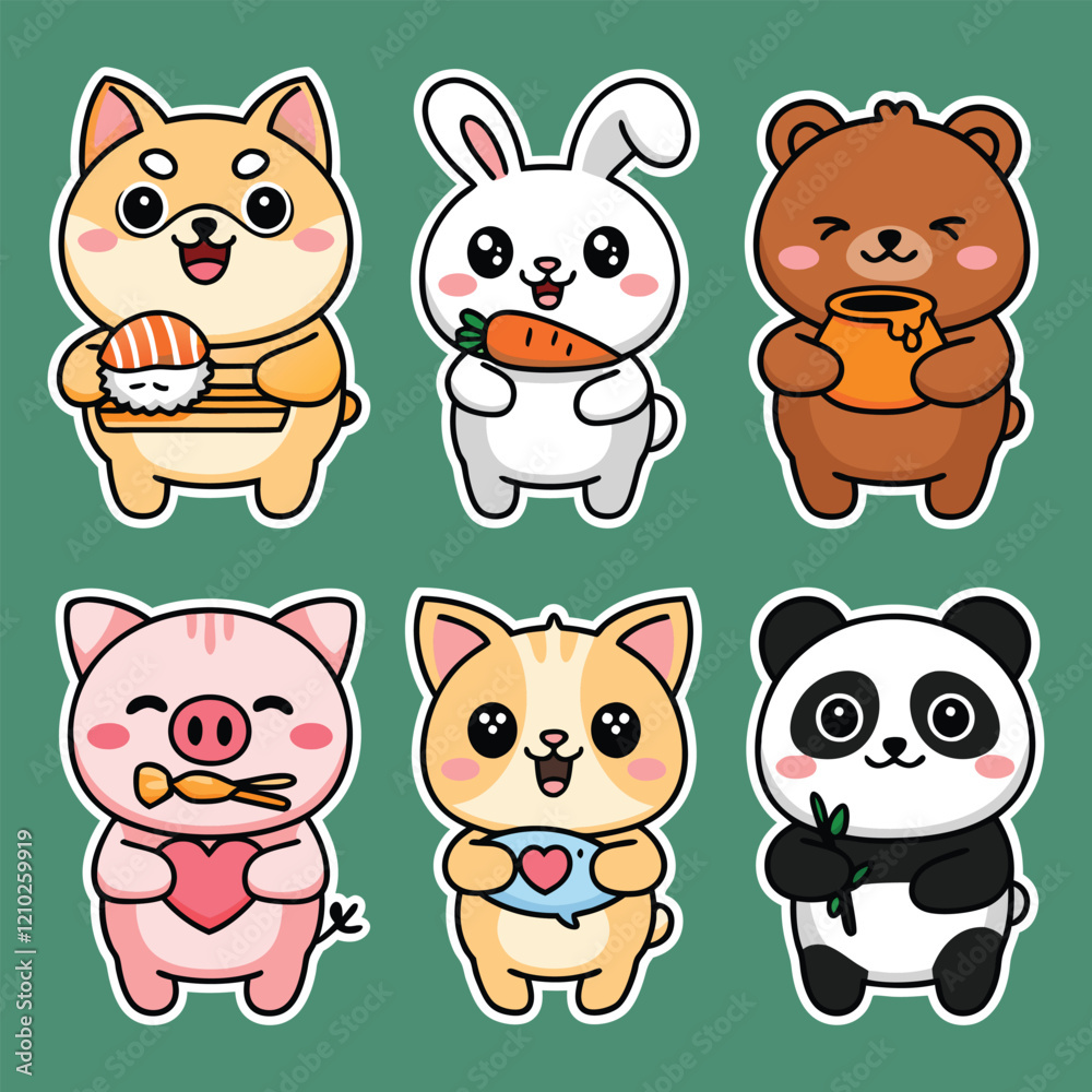 Animal Characters Featuring Giraffe, Pig, Bunny, and More – Perfect for Stickers or Decorations Animal Characters Featuring Giraffe, Pig, Bunny, and More – Perfect for Stickers or Decorations
