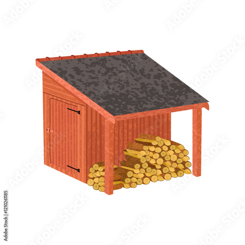 Vector Colorful Illustration of Woodshed Isolated on White Background