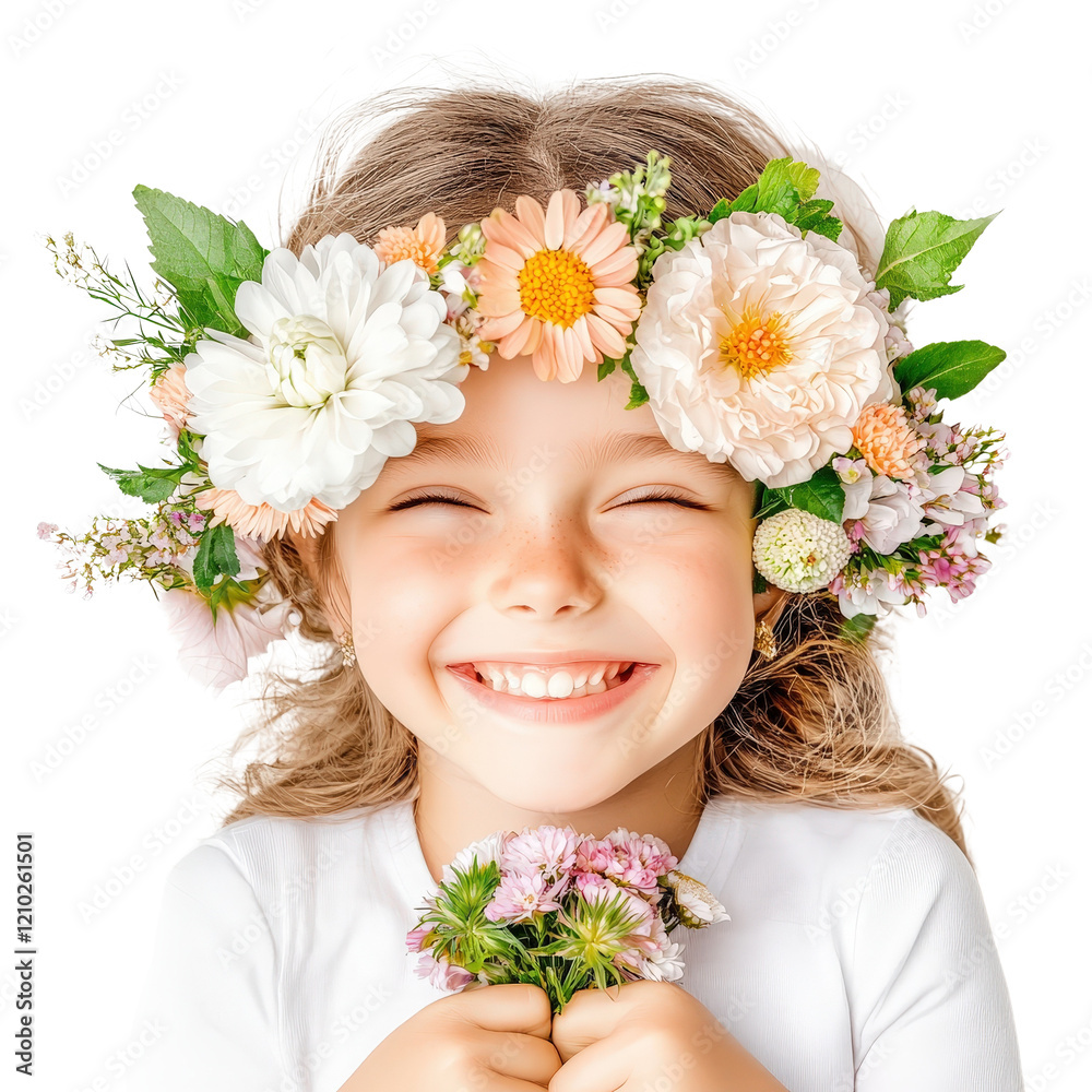 custom made wallpaper toronto digitalJoyful girl with flower crown studio portrait smiling expression bright setting png delightful vibe