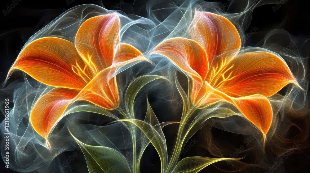 Abstract Artistic Orange Lilies in Smoky Swirls Elegant Floral Design Nature Art Abstract Artistic Orange Lilies in Smoky Swirls Elegant Floral Design Nature Art