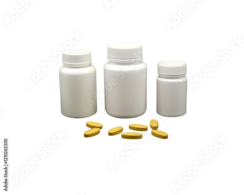 Plastic bottle and pill model, used in medical and cosmetic, vector illustration, ready for your design.