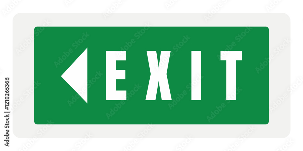 Green rectangular sign, white text, EXIT, left-pointing arrow, emergency signage, clear typography, safety indicator, directional marker, high contrast design, illuminated appearance. Green rectangular sign, white text, EXIT, left-pointing arrow, emergency signage, clear typography, safety indicator, directional marker, high contrast design, illuminated appearance.